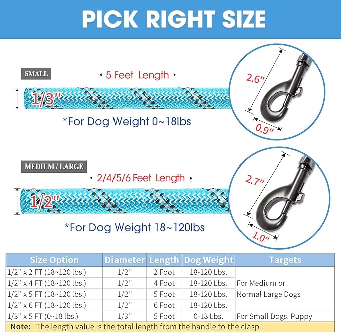 BAAPET 2/4/5/6 FT Dog Leash with Comfortable Padded Handle and Highly Reflective Threads for Small Medium and Large Dogs (4FT-1/2'', Blue) BAAPET