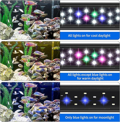 AQUANEAT LED Aquarium Light for 24 to 30 Inch Fish Tank, Auto On Off with Timer, Full Spectrum, Adjustable Brightness, Daylight Moonlight Mode, for Fresh Water Low-to-Mid Light Plants Aquaneat