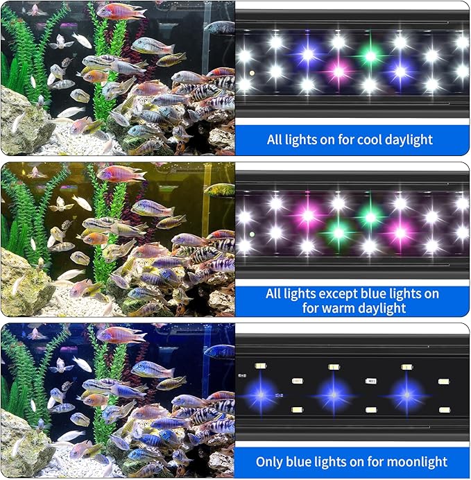 AQUANEAT LED Aquarium Light for 12 to 16 Inch Fish Tank, Auto On Off with Timer, Full Spectrum, Adjustable Brightness, Daylight Moonlight Mode, for Fresh Water Low-to-Mid Light Plants Aquaneat