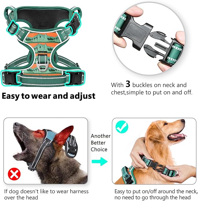 Timos No Pull Dog Harness,No Choke Front Clip Dog Reflective Harness,Adjustable Soft Padded Pet Vest with Easy Control Handle for X-Small Dogs,Wilderness,XS Timos