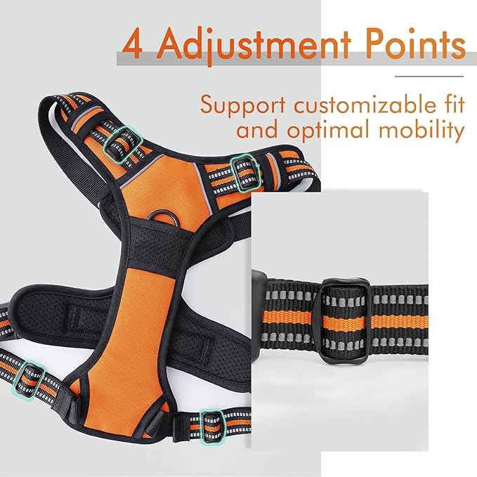 rabbitgoo Dog Harness, No-Pull Pet Harness with 2 Leash Clips, Adjustable Soft Padded Dog Vest, Reflective No-Choke Pet Oxford Vest with Easy Control Handle for Large Dogs, Orange, XL - PAWPICO