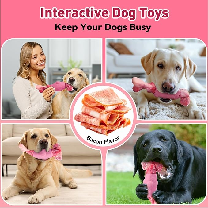 Dog Toys for Aggressive Chewers, Interactive Dog Chew Toys for Large Dogs, Indestructible Squeaky Dog Toys to Keep Them Busy, Tough Dog Toys for Medium/Large Breed Dogs (Pink, Hammerhead Shark) - PAWPICO