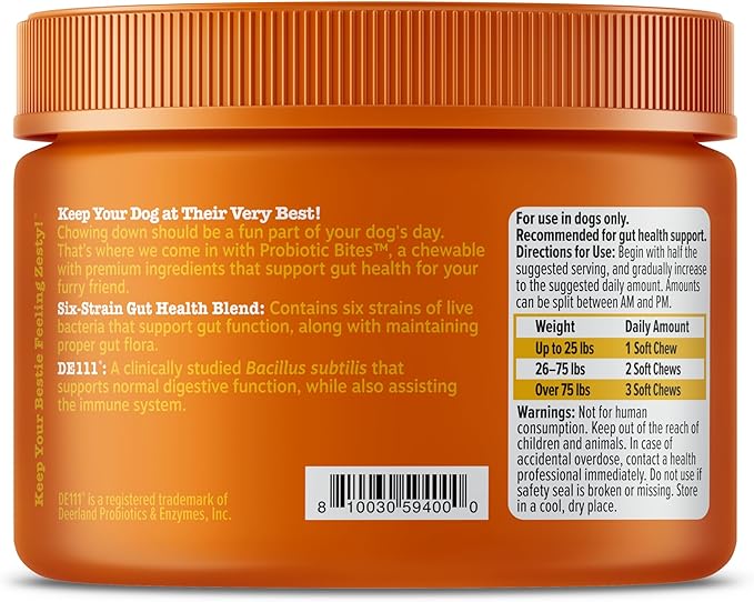 Zesty Paws Probiotics for Dogs - Digestive Enzymes for Gut Flora, Digestive Health, Diarrhea & Bowel Support - Clinically Studied DE111 - Dog Supplement Soft Chew for Pet Immune System - 50 Count ZestyPaws
