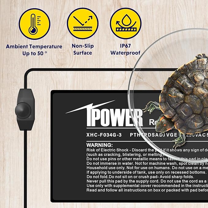 iPower 8 by 12-Inch 16 Watts Reptile Heating Mat with Temperature Controller Under Tank Warmer Terrarium Heat Pad for Reptiles and Amphibians, Black iPower