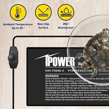 iPower 8 by 12-Inch 16 Watts Reptile Heating Mat with Temperature Controller Under Tank Warmer Terrarium Heat Pad for Reptiles and Amphibians, Black iPower