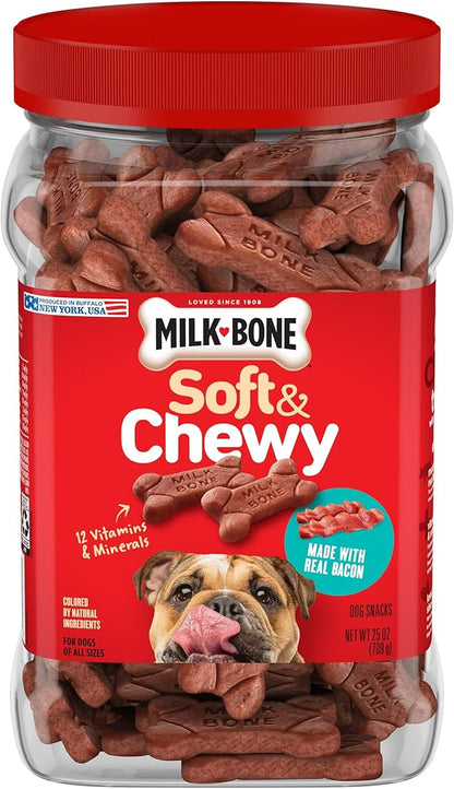 Milk-Bone Soft & Chewy Dog Treats Bundle: Beef & Filet Mignon Recipe 25 Ounce + Real Bacon 25 Ounce - PAWPICO