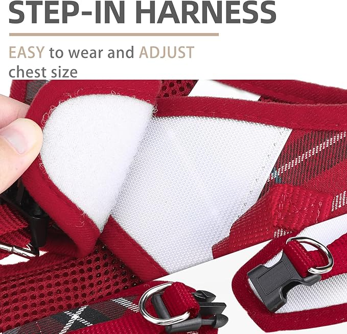 PUPTECK Adjustable Dog Harness Collar and Leash Set Step in No Pull Pet Harness for Small Medium Dogs Puppy and Cats Outdoor Walking Running, Soft Mesh Padded Reflective Vest Harnesses, Red XL PUPTECK