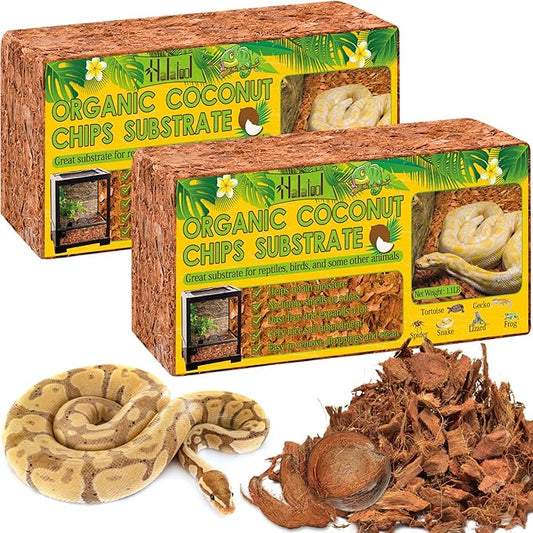 Halatool 2Pack Snake Bedding Natural Coconut Chips Substrate 2.2LB Coconut Husk for Reptiles Tank Terrarium Substrate for Ball Python Frog Gecko Hermit Crab Tortoise HALATOOL