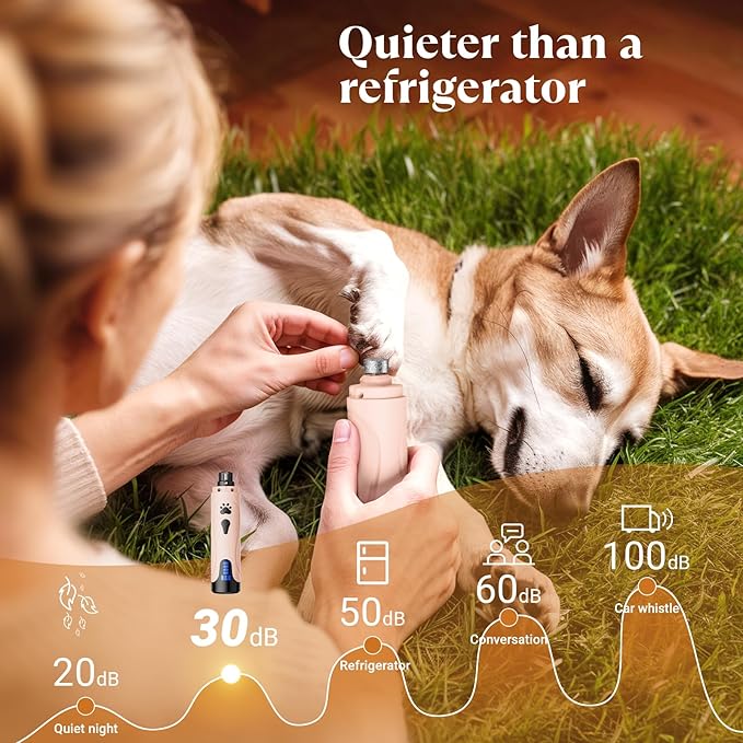 YABIFE Dog Nail Grinder, Dog Nail Trimmers and Clippers Kit, Super Quiet, Rechargeable, for Small Large Dogs Cats Toenail Claw Grooming,3 Speeds, 1 Extra Grinding Wheel Yabife