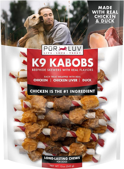 Dog Treats, K9 Kabobs for Dogs Made with Real Chicken and Duck, 12 Ounces, Healthy, Easily Digestible, Long-Lasting, High Protein Dog Treat, Satisfies Dog's Urge to Chew - PAWPICO