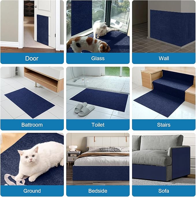 Cat Scratch Furniture Protector Pads with Self-Adhesive Backing, 98.5"X15.8" Navy Blue Randomly Cutting Trimmable Cat Scratch Carpet Mat Post Tree Shelves Cover Replacement for Sofa,Couch,Door,Corner - PAWPICO