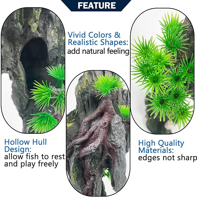 Tall Aquarium Mountain View Stone Decorations Aquarium Ornament Rock Cave Landscape Artificial Mountain Hill View Fish Tank Caves for Betta Hiding Reptile Aquarium Supply VMCN