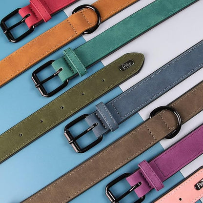 Didog Soft Padded Leather Dog Collar, Breathable Heavy Duty Dog Collar Leather with Adjustable Rust-Proof Metal Buckle for Small Medium Large Dogs, Dark Green, L Didog