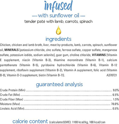 Beneful Purina Infused Wet Dog Food Pate with Real Lamb, Carrots and Spinach, with Sunflower Oil - (8 Packs of 3) 3 oz. Sleeves - PAWPICO