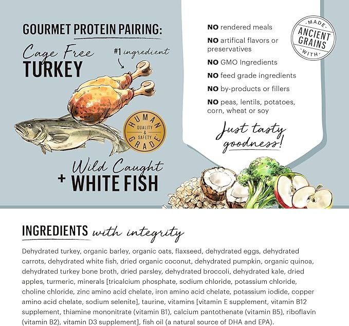 The Honest Kitchen Gourmet Grains Turkey & White Fish Recipe Dehydrated Dog Food, 10 lb box - PAWPICO