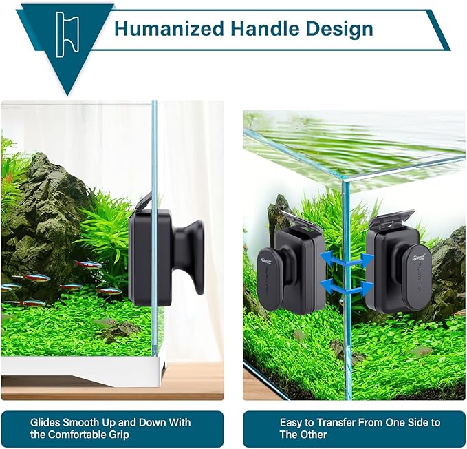 hygger Aquarium Magnetic Glass Cleaner, Algae Scraper for Fish Tank Cleaning with Two Detachable Blade, Magnet Floating Design Scrubbing Brush hygger