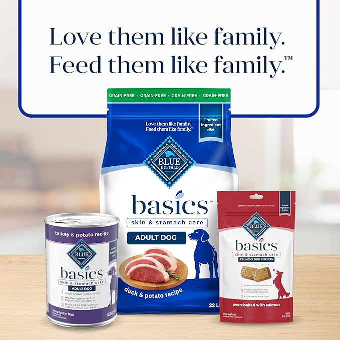 Blue Buffalo Basics Grain-Free Dry Dog Food for Adult Dogs, Limited Ingredient Diet, Duck Recipe, 22-lb. Bag - PAWPICO