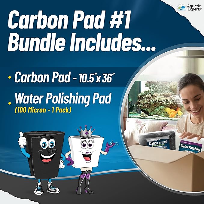 Aquarium Carbon Pad - Cut to Fit Carbon Infused Filter Pad Media for Crystal Clear Fish Tank and Ponds (10.5 Inch Width, Aquarium Bundle) AquaticExperts