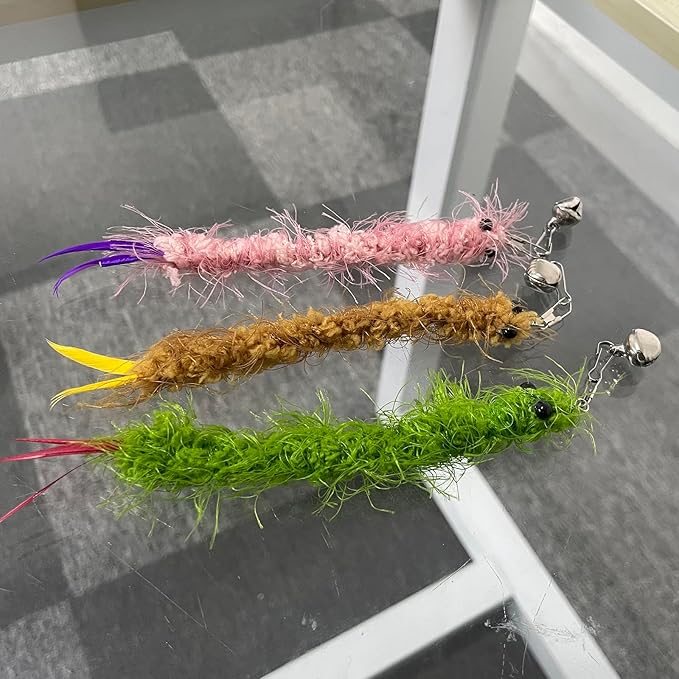 AcceLeah Cat Worm Toy Refills Cats Teaser Toys Wand Replacement,Cat Worms and Dragonfly Refill,Cat Wand Toy Assorted Teaser Refills with Bell (11 Pcs) - PAWPICO