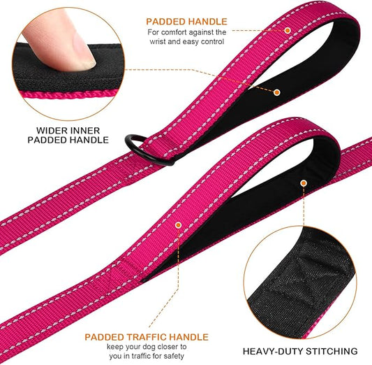 Joytale Dog Leash Heavy Duty for Large Dogs That Pull, Double Handle for Traffic Control, Double-Sided Reflective Leashes for Large Medium Dogs Night Safety, 4FT, Hot Pink Joytale