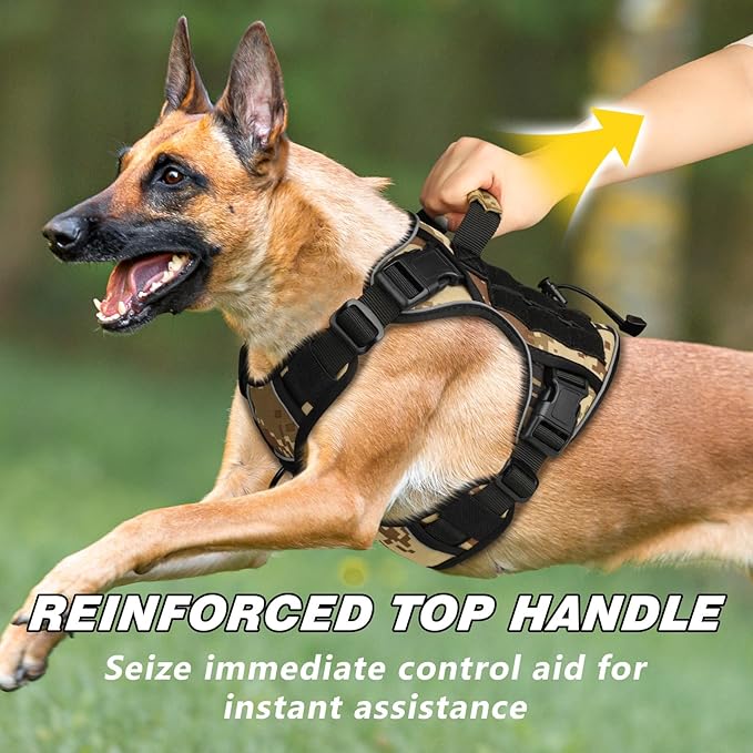 WINGOIN Tactical Dog Harness for Medium Dogs, Heavy Duty No Pull Dog Harness with Handle, Adjustable Reflective Military K9 German Shepherd Dog Vest for Training, Walking, Hiking, Camo (M) - PAWPICO