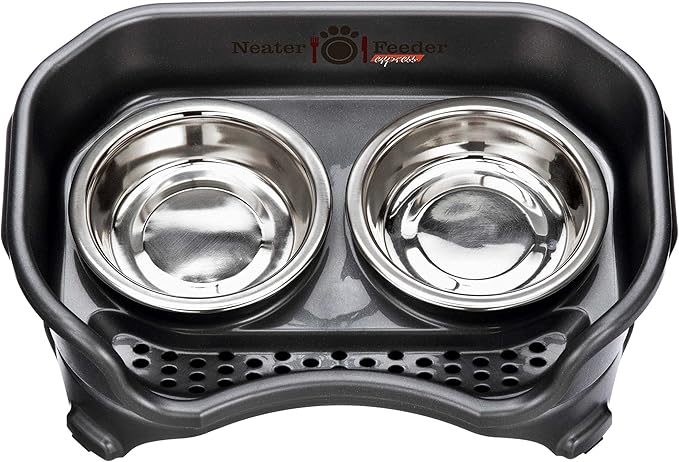 Neater Feeder - Express Model - Mess-Proof Cat Bowls (Cat, Black) – Made in USA – Elevated, No Spill, Non-Tip, Non-Slip, Raised Stainless Steel Food & Water Pet Bowls - PAWPICO