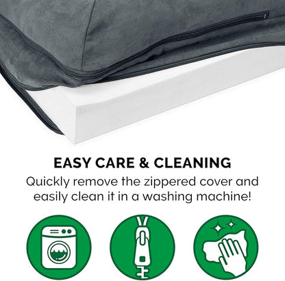 Furhaven Orthopedic Dog Bed for Large Dogs w/ Removable Bolsters & Washable Cover, For Dogs Up to 125 lbs - Two-Tone Plush Faux Fur & Suede L Shaped Chaise - Stone Gray, Jumbo Plus/XXL - PAWPICO