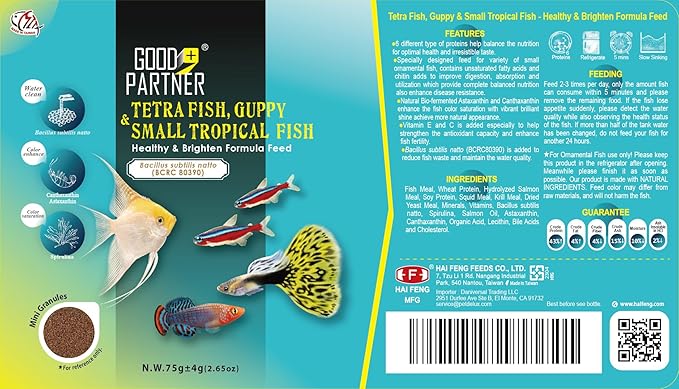 Purify Series for Tetra Fish Food, Small Tropical Sinking Pellets, Suitable for Betta, Guppy Fish, All Natural Ingredients, Balanced Composition of Fish Feed, 2.65 oz (Pack of 1) GOODPARTNERFishFoodPurifySeries
