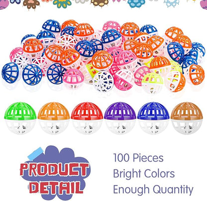 Hungdao 100 Pieces Cat Toys Balls with Bells Plastic Lattice Jingle Balls for Kitten 1.5 Inch Slotted Balls Small Cat Ball Bulk for Indoor Kitten Chase Pounce Rattle Play Toys, Assorted Color - PAWPICO