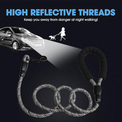 BAAPET 2/4/5/6 FT Dog Leash with Comfortable Padded Handle and Highly Reflective Threads for Small Medium and Large Dogs (5FT-1/2'', Black Silver) - PAWPICO