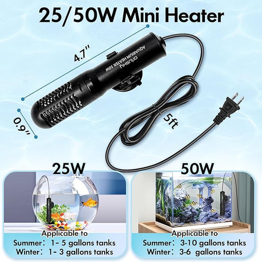 Orlushy 25W Small Submersible Aquarium Heater, Constant Temperature Betta Fish Tank Heater of 78℉for 1-6 Gallons Freshwater & Saltwater Tanks Orlushy