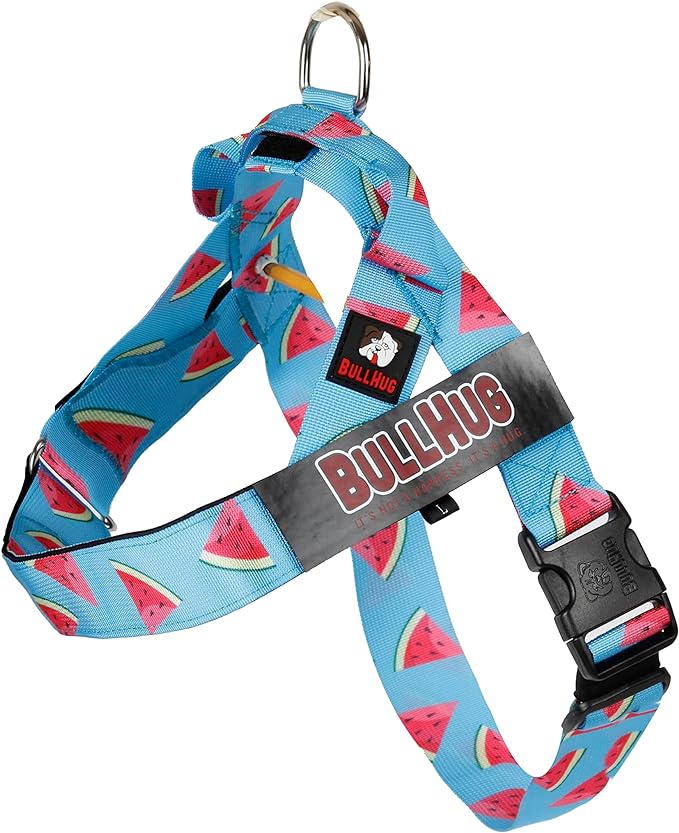 BULLHUG Harness – Made for Larger Chested Dogs Like English Bulldogs, French Bulldogs, Pugs & More. Stops Dogs from Pulling & Choking on Walks (Watermelon, Large) BULLHUG