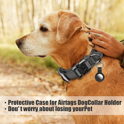 Tactical Dog Collar Military Dog Collar Adjustable Nylon Dog Collar Heavy Duty Metal Buckle with Handle for Dog Training,with Patches (M, Black) Celifelight