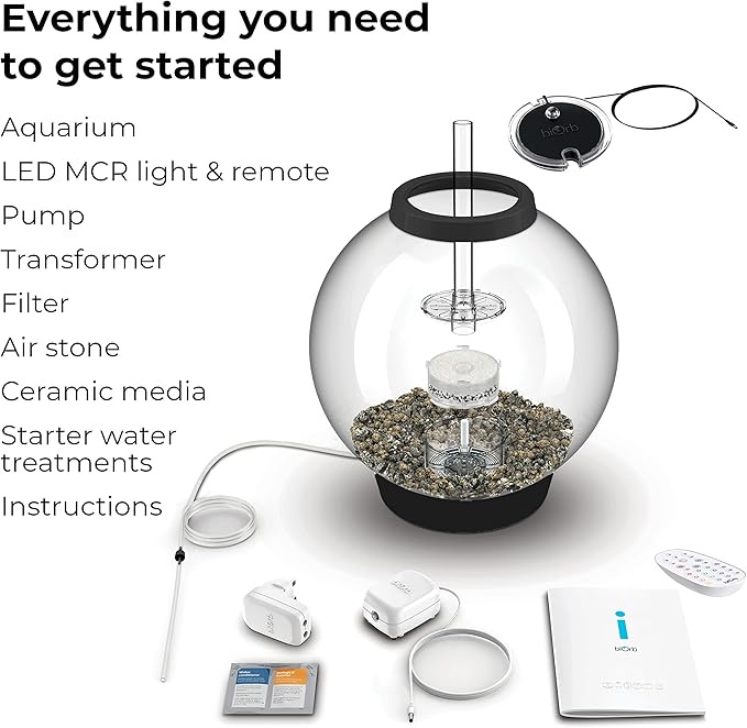 biOrb Classic 30 Acrylic 8-Gallon Aquarium with Multi-Color Remote-Controlled LED Lights Modern Tank for Tabletop Display, Black biOrb