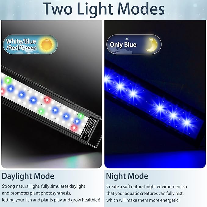 Aquarium LED Light Full Spectrum Fish Tank Lights White Blue Red Green Multi-Color LEDs Extendable Aquarium Light for 12 Inch to 18 Inch Fish Tanks DaToo