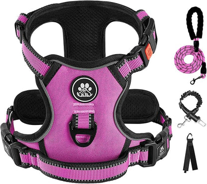 IVY&LANE No Pull Dog Harness for Large Dogs, Dog Vest Harness with Leash, Safety Belt and Storage Strap, Fully Adjustable Harness, 360° Reflective Strip, Soft Handle (Fuchsia Pink, L) IVYLANE