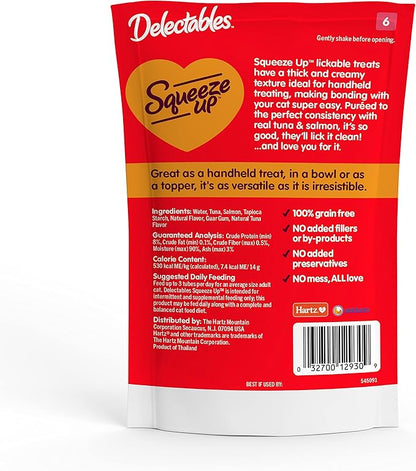 Hartz Delectables Squeeze Up Interactive Lickable Wet Cat Treats for Adult & Senior Cats, Tuna & Salmon, 4 Count(Pack of 8) Hartz