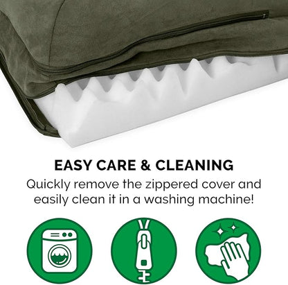 Furhaven Orthopedic Dog Bed for Large Dogs w/ Removable Bolsters & Washable Cover, For Dogs Up to 95 lbs - Two-Tone Plush Faux Fur & Suede L Shaped Chaise - Dark Sage, Jumbo/XL - PAWPICO