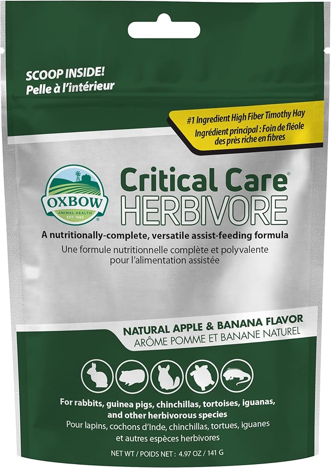 Oxbow Critical Care Herbivore - Nutritionally Complete Feeding Assist Formula for Small Animals & Pets - Critical Care Herbivore Apple-Banana (141g) OxbowAnimalHealth