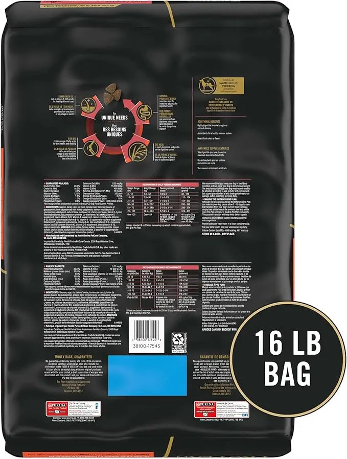 Purina Pro Plan Sensitive Skin and Stomach Dog Food Dry, Adult Salmon & Rice Formula, Digestive Health - 16 lb. Bag - PAWPICO