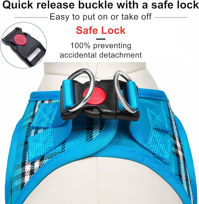 Dog Harness Step-in Breathable Puppy Cat Dog Vest Harnesses for Small Medium Dogs Blue Plaid - PAWPICO