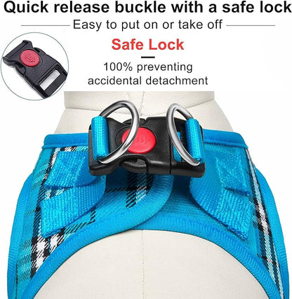Dog Harness Step-in Breathable Puppy Cat Dog Vest Harnesses for Small Medium Dogs Blue Plaid - PAWPICO