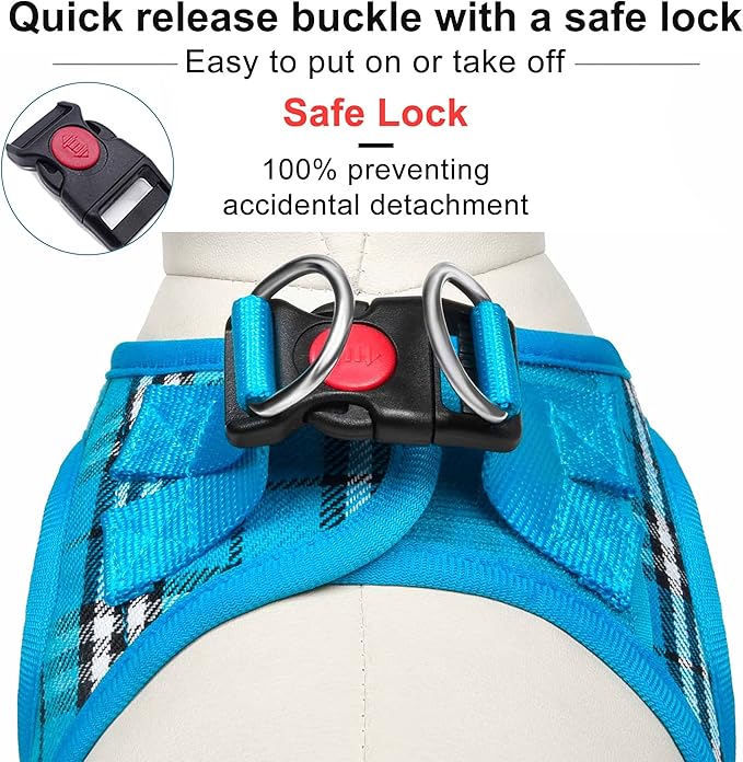 Dog Harness Step-in Breathable Puppy Cat Dog Vest Harnesses for Small Medium Dogs Blue Plaid matilor