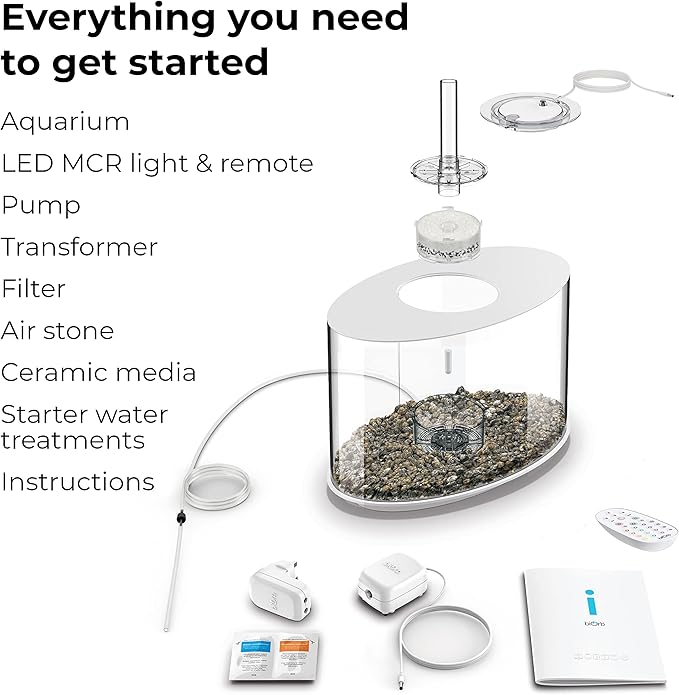 biOrb Loop 15 Acrylic 4-Gallon Aquarium with Multi-Color Remote-Controlled LED Lights Modern Compact Tank for Tabletop or Desktop Display, White-Trimmed Tank biOrb