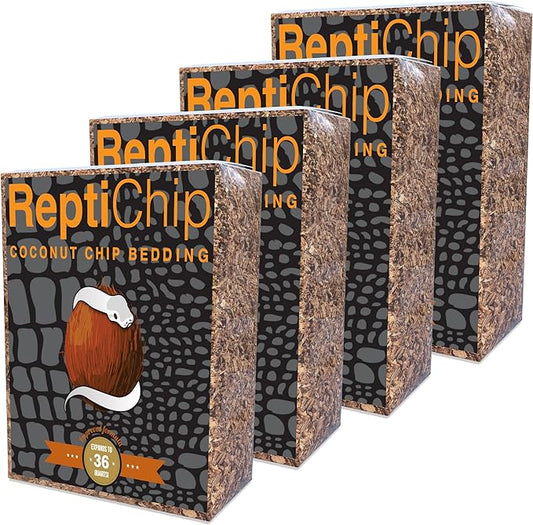 ReptiChip Reptile Bedding Loose Coconut Chip 36 Quart 4 Pack Coco Husk Substrate Mulch for Snake Habitat, Ball Python Terrarium, Turtle Tanks, Tortoise Enclosure ReptiChipPremiumSubstrate