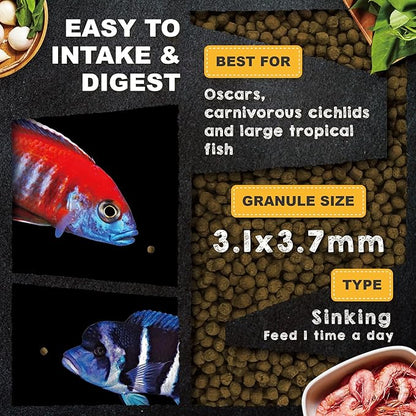 Ultra Fresh Cichlid Sinking Fish Food, Wild Sword Prawns, All Natural Ingredients, Carnivore Pellets for Large Cichlid and Tropical Fish, Royal Cichlid Premium Pellet 16 oz UltraFresh-ShrimpDelight