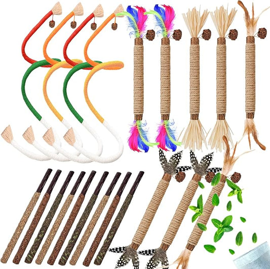 Cat Toys 21PCS Catnip Toy for Indoor Kitten Toys Cat Chew Stick for Dental Cleaning Teeth Cat Silvervine Rope Treat Kitty Feather Snack for for Kick Molar Scratch Self Play Interactive Boredom - PAWPICO