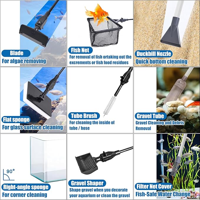 Aquarium Cleaning Kit - Fish Tank Gravel Vacuum Cleaner & Algae Scraper for Glass Tanks, Easy Water Change & Algae Removal for Freshwater & Saltwater Tanks, Maintain Clear & Healthy Water PAWPICO
