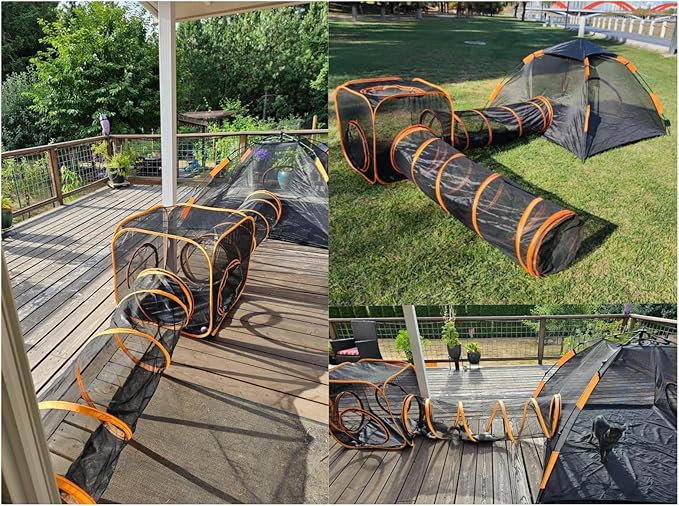 Catio Outdoor Cat Enclosures for Indoor Cats, 4-in-1 Outside Large Playground Include Portable Cat Tent and Tunnel, for Cats and Other Pets - PAWPICO