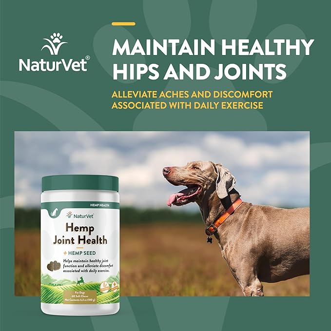 NaturVet Hemp Joint Health, Joint Care Support Supplement for Dogs, Soft Chews, 60ct Made in The USA NaturVet